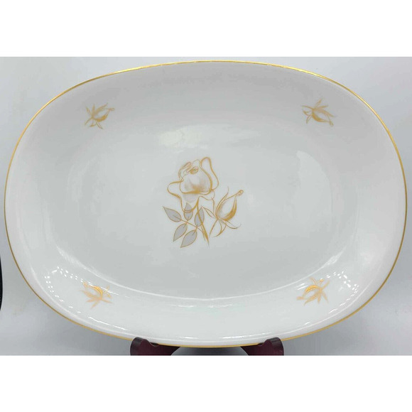Vintage KPM Krister Germany 12 3/4" Oval Serving Platter. Gold Rose Design - Picture 3 of 7